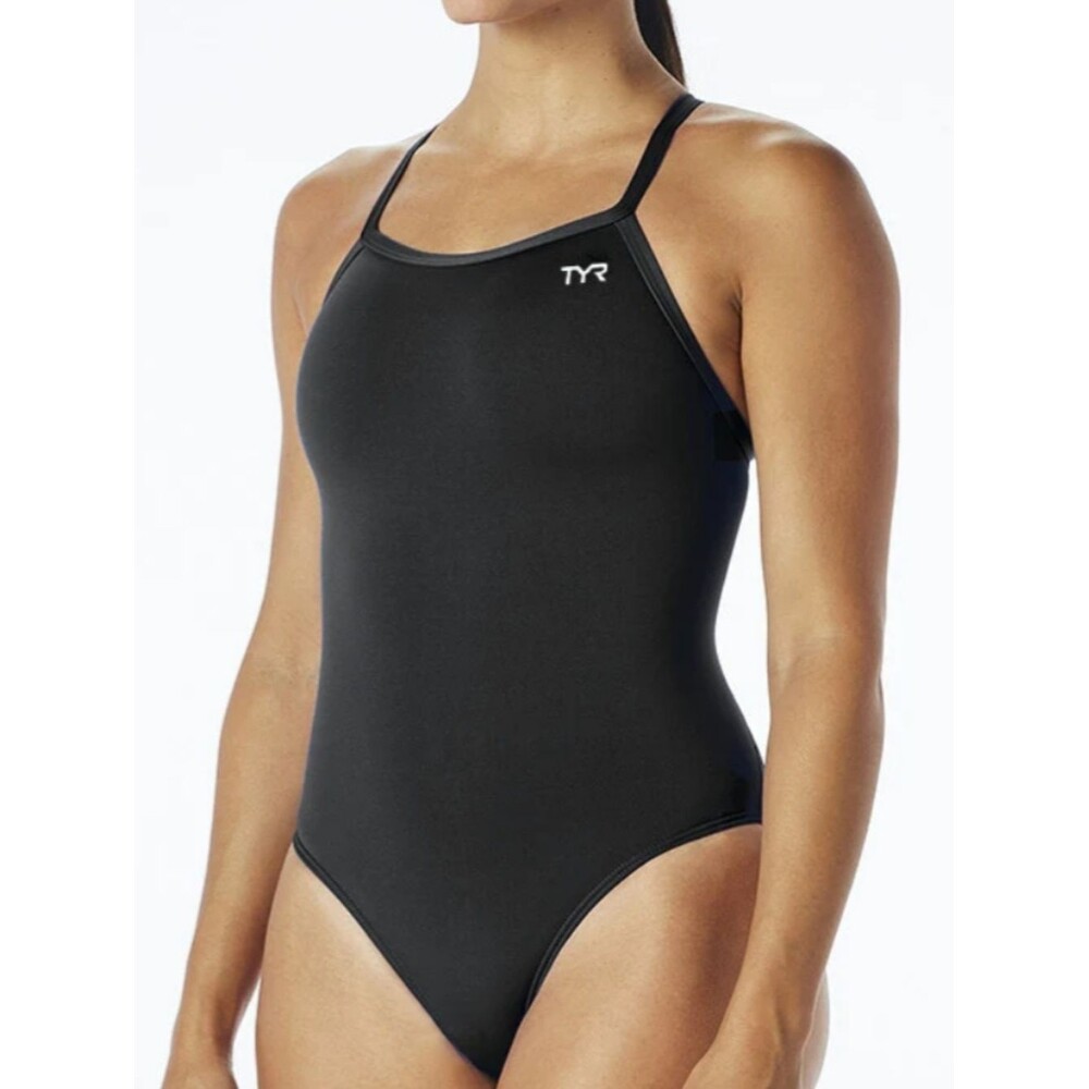 NWT TYR Durafast Diamondfit Solid One Piece Swimsuit Black Racerback- Size 26/XS